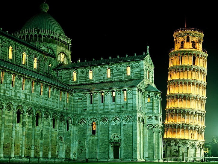 grönt och brunt trähus miniatyr, det lutande tornet i Pisa, Italien, HD tapet