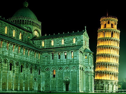 Casa de madera verde y marrón en miniatura, la torre inclinada de Pisa, Italia, Fondo de pantalla HD HD wallpaper