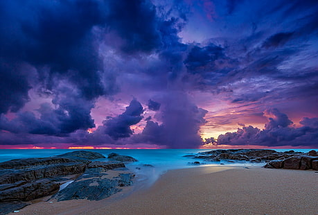 หาดทรายสีน้ำตาลกับท้องฟ้าสีครามและภาพถ่ายเมฆ, ประเทศไทย, ประเทศไทย, MG, เว็บ, สีสัน, พระอาทิตย์ตก, เขาหลัก, ประเทศไทย, สีน้ำตาล, หาดทราย, ท้องฟ้าสีฟ้า, เมฆ, ภาพถ่าย, การเดินทาง, สี, ทะเล, Canon 6D, EF, โปสการ์ด, ภูมิประเทศ, งดงาม, HDR, ธรรมชาติ, ชายหาด, เมฆ - ท้องฟ้า, ฝั่งทะเล, ทัศนียภาพ, ท้องฟ้า, กลางแจ้ง, ความงามในธรรมชาติ, น้ำ, คลื่น, cloudscape, พลบค่ำ, วอลล์เปเปอร์ HD HD wallpaper