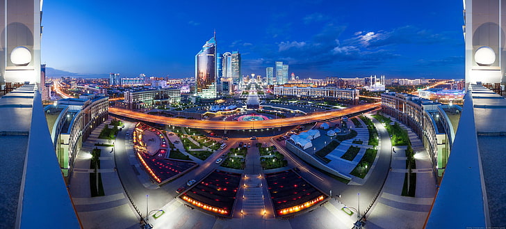plakat krajobrazowy, pejzaż miejski, miasto, Kazachstan, Astana, Tapety HD