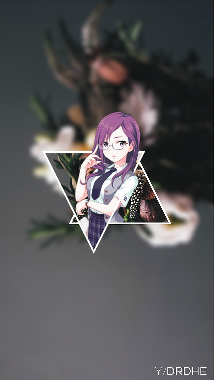 Anime Mädchen, Brille, Bild-in-Bild, lila Haare, lila Augen, HD-Hintergrundbild, Handy-Hintergrundbild