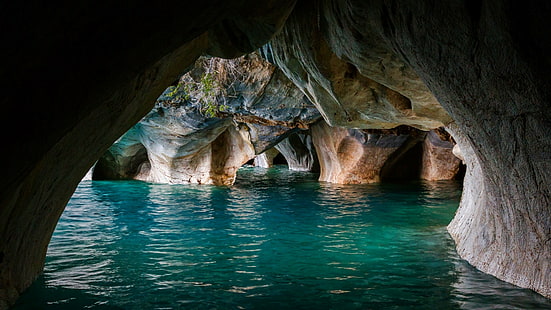природа, пейзаж, пещера, озеро, бирюза, вода, эрозия, мрамор, собор, скала, Чили, HD обои HD wallpaper