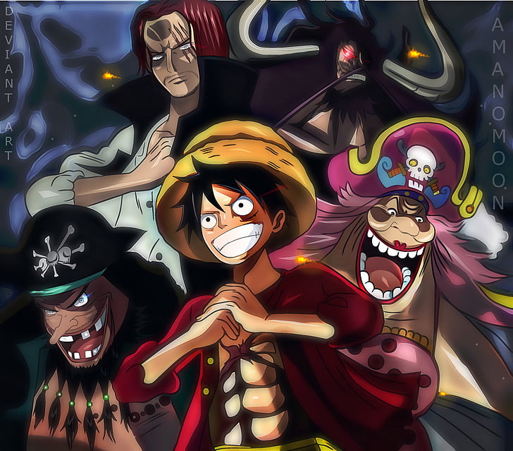 Anime, One Piece, Charlotte Linlin, Kaido (One Piece), Marshall D. Teach, Monkey D. Luffy, Shanks (One Piece), Tapety HD