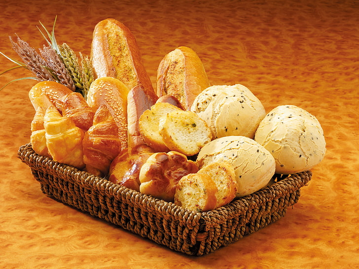 bread lot, bread, basket, baking, set, HD wallpaper