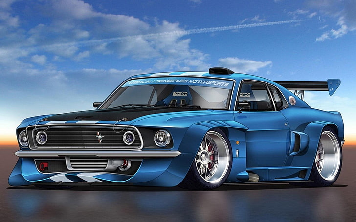 classic blue Ford Mustang coupe, car, blue cars, HD wallpaper