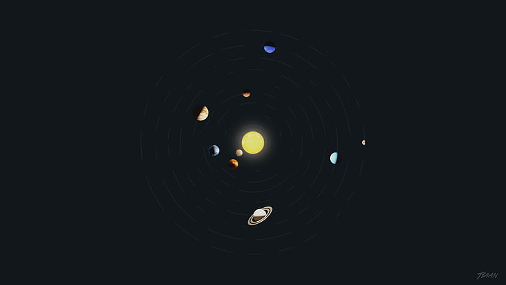 илюстрация на слънчевата система, минимализъм, космическо изкуство, планета, Photoshop, Кино 4D, Земя, HD тапет