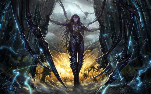 personaggio femminile sfondo digitale, videogiochi, StarCraft, Zerg, Sarah Kerrigan, Starcraft II, Queen of Blades, StarCraft II: Heart Of The Swarm, fantasy art, donne, Sfondo HD HD wallpaper
