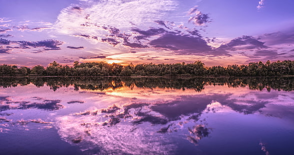panorama, tło, jezioro, obraz, zachód słońca, Tapety HD HD wallpaper