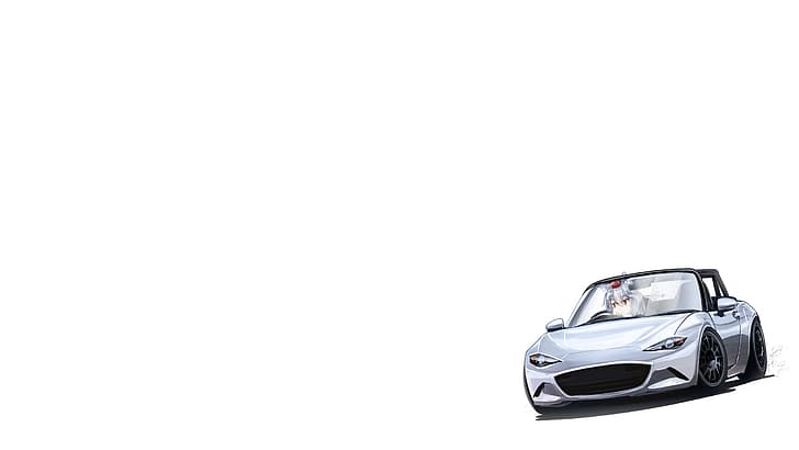 Mazda MX-5, bil, Mazda, Touhou, Inubashiri Momiji, vit bakgrund, minimalism, animeflickor, HD tapet