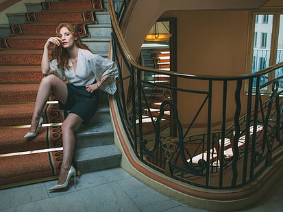 Джесика Частейн, актриса, жени, червенокоса, HD тапет HD wallpaper