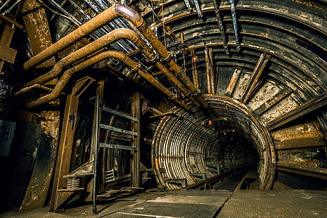 pipes, tunnel, underground, urban, architecture, metal, rust, abandoned, HD wallpaper HD wallpaper