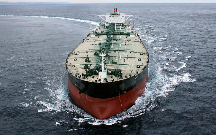 nave rossa e nera, nave, petroliera, veicolo, mare, Sfondo HD