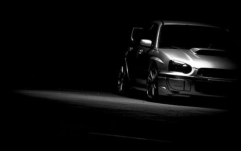 abu-abu Subaru Impreza sedan, mobil, hitam dan putih, latar belakang hitam, wrx, ​​Subaru, wallpaper mobil, Wallpaper mobil, IMS, foto mobil, Impreza, Wallpaper HD HD wallpaper