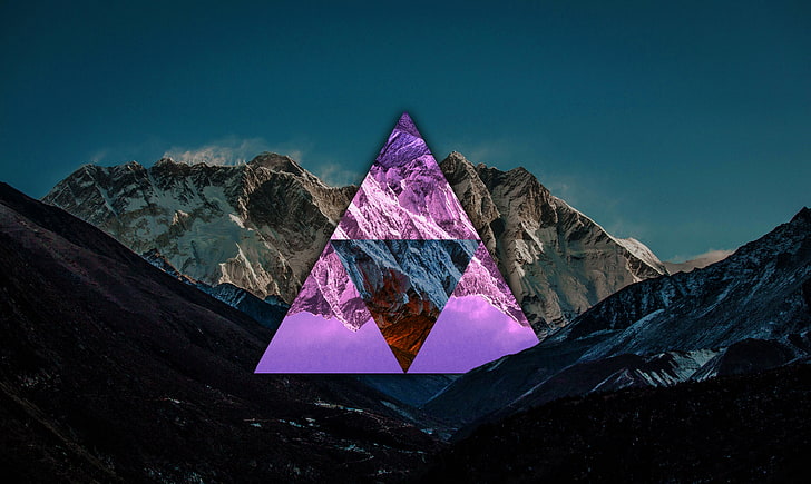 горный перевал, треугольник, минимализм, чистое небо, полискап, HD обои