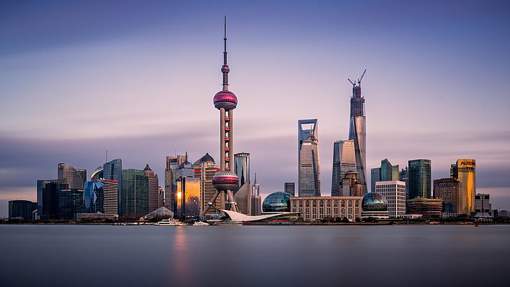 Shanghai Skyline Modern And Oriental Pearl Tv Tower Desktop Wallpaper Hd 2880×1620, HD wallpaper