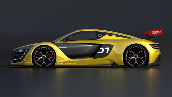 voiture de sport jaune et noire, Renault Sport R.S.01, voiture, véhicule, voitures de course, fond simple, Fond d'écran HD HD wallpaper