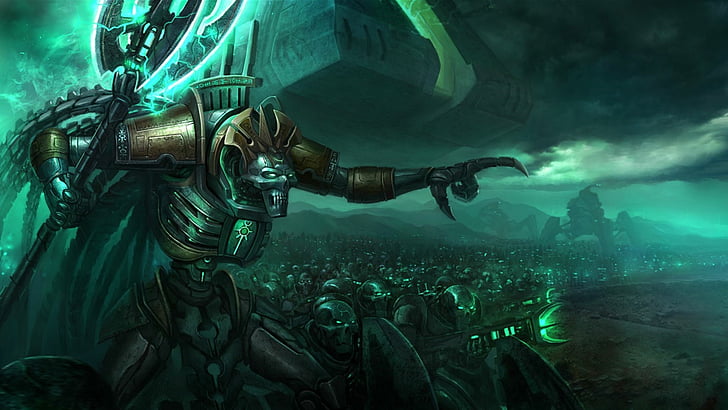 40k, armor, army, necrons, robots, sci fi, warhammer, warrior, weapons, HD wallpaper