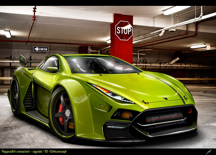 зелена снимка на суперкола, кола, спортна кола, настройка, цифрово изкуство, HD тапет