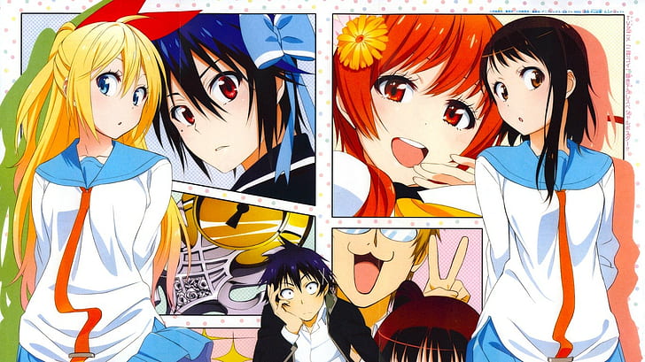 Nisekoi, gescanntes Bild, Kirisaki Chitoge, Onodera Kosaki, Ichijou Raku, Shuu Maiko, Tachibana Marika, Tsugumi Seishirou, HD-Hintergrundbild