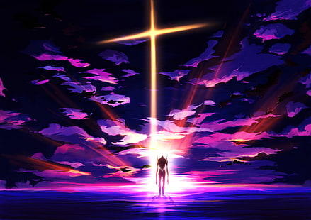 Neon Genesis Evangelion, аниме, EVA Unit 01, крест, HD обои HD wallpaper