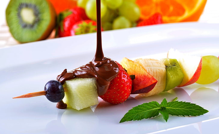 กีวีสตรอเบอร์รี่ช็อกโกแลตผลไม้หั่นบาง ๆ อาหารและเครื่องดื่ม, วอลล์เปเปอร์ HD