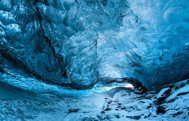 Caves, Cave, Blue, Ice, Water, HD wallpaper