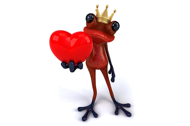 red and black frog illustration, frog, love, heart, funny, prince, HD wallpaper