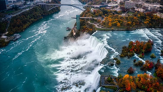 Cascate del Niagara, cascata, caduta, ponte, vista aerea, Sfondo HD HD wallpaper
