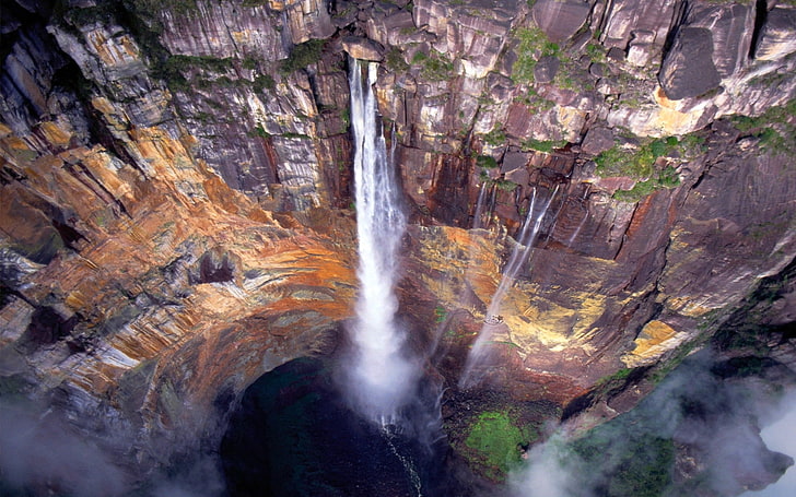 Angel Falls, Wenezuela, wodospad, góry, klif, przyroda, mgła, Tapety HD