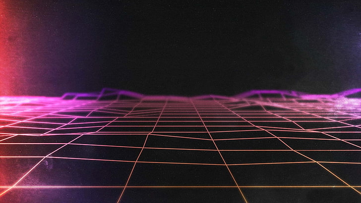neon, synthwave, grid, lines, Retro style, HD wallpaper