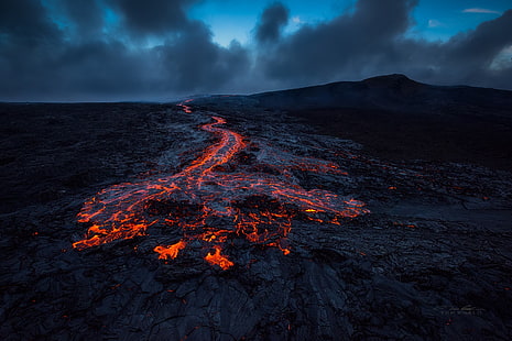 разтопена лава, природа, вулкан, лава, Хавай, скали, Том Куалий, вулканично изригване, остров, HD тапет HD wallpaper