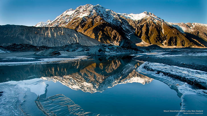Mount Wakefield, Mueller Lake, New Zealand, Oceania, HD wallpaper