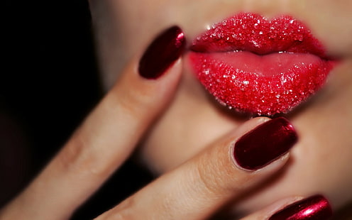 женщины, губы, накрашенные ногти, HD обои HD wallpaper