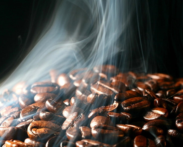 biji kopi banyak, kopi, biji-bijian, aroma, panas, asap, Wallpaper HD