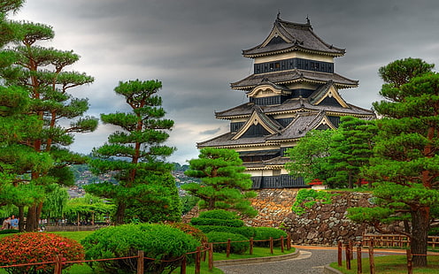 здание, азиатская архитектура, Япония, замок Мацумото, HD обои HD wallpaper