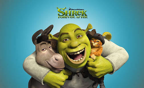 Shrek, Burro e Gato de Botas, Shrek ..., Shrek Forever After cover, Cartoons, Shrek, Shrek para sempre, Shrek no capítulo final, Burro, Shrek, Burro e Gato de botas, Shrek para sempre, Gato de botas, HD papel de parede HD wallpaper