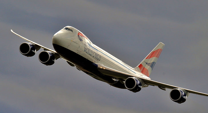 небо, самолет, пассажирский, широкофюзеляжный, двухэтажный, Boeing 747 87UF, HD обои