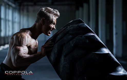 muscles, workout, crossfit, giant tire, explosive strength, HD wallpaper HD wallpaper