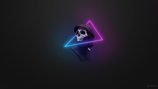  minimalism, simple background, skull, neon, HD wallpaper HD wallpaper