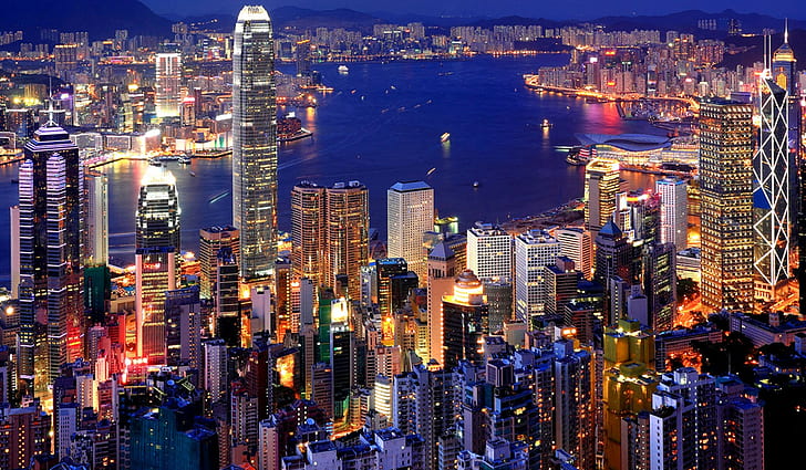 香港の街の明かり、香港、街の明かり、 HDデスクトップの壁紙