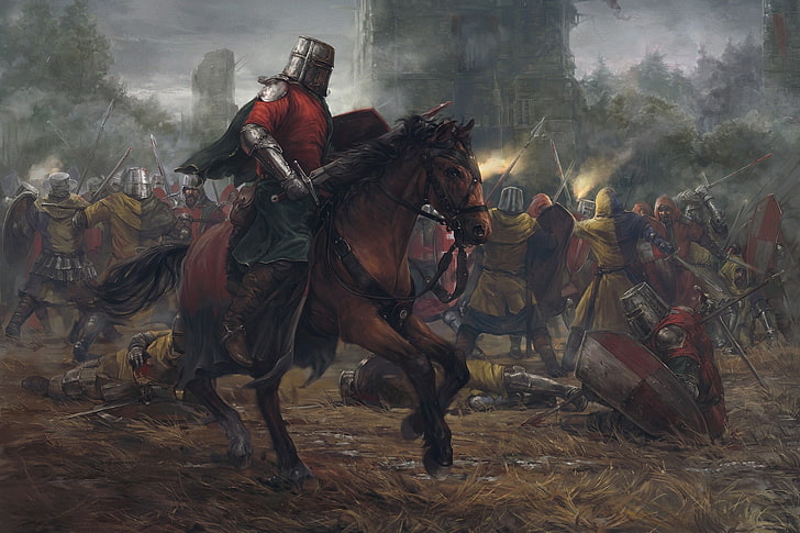 ksatria abad pertengahan, kuda, perang, tentara, Fantasi, Wallpaper HD