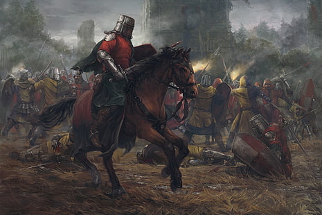 chevalier médiéval, cheval, guerre, soldats, fantaisie, Fond d'écran HD HD wallpaper