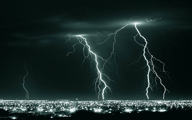 Tempestade de raios, tempestade à noite, raios, tempestade, tempestade com raios, raios à noite, natureza e paisagens, HD papel de parede