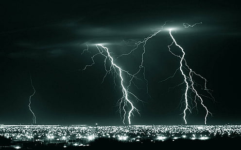 Åskväder, storm på natten, blixt, storm, åskväder, blixt på natten, natur och landskap, HD tapet HD wallpaper