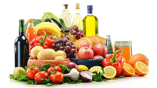 sortierte Obstpartie, Gemüse, Obst, Soße, HD-Hintergrundbild HD wallpaper