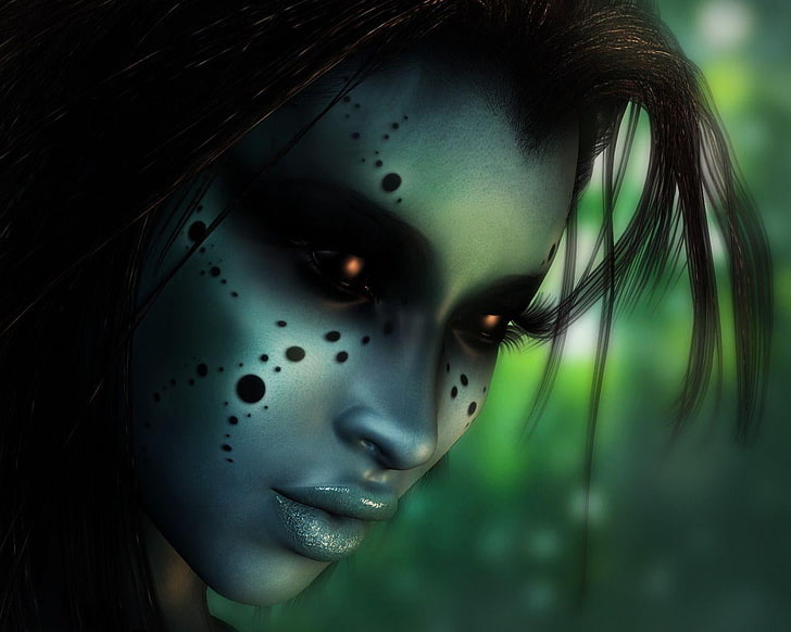 female alien face, girl, fantasy, Black Eye, HD wallpaper