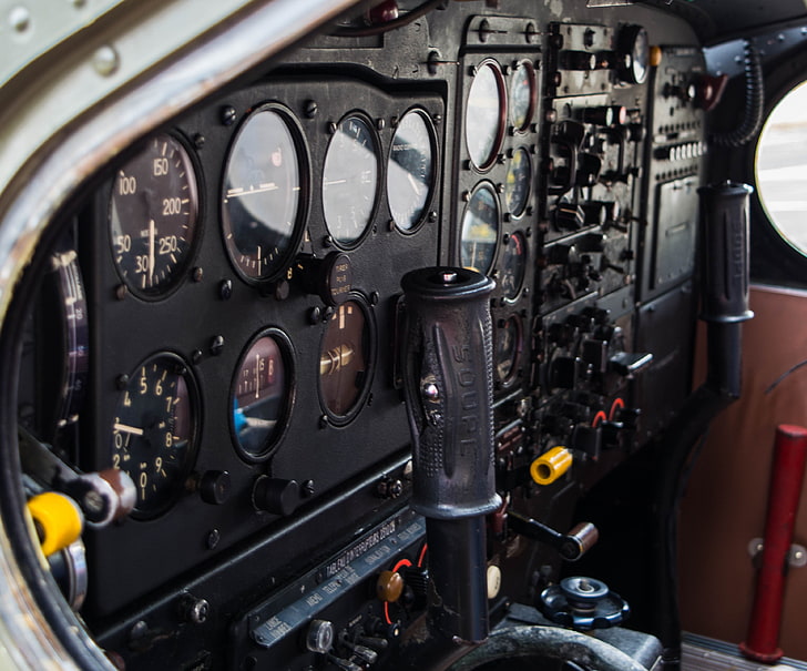 black analog gauge, airplane, cockpit, HD wallpaper