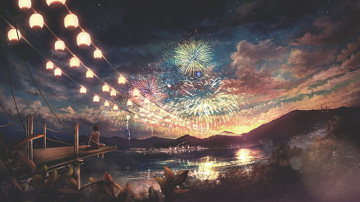firework display painting, fireworks, HD wallpaper