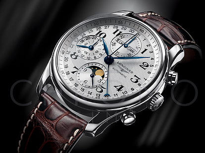 round silver-colored Longines chronograph watch, Watch, Longines, Swiss watch, HD wallpaper HD wallpaper