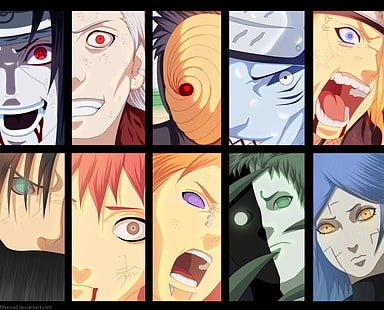 Collage de personnages membres de Naruto Akatsuki, Anime, Naruto, Deidara (Naruto), Hidan (Naruto), Itachi Uchiha, Kisame Hoshigaki, Obito Uchiha, Douleur (Naruto), Sasori (Naruto), Zetsu (Naruto), Fond d'écran HD HD wallpaper